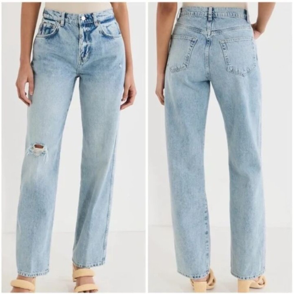 Reformation Val 90s Mid Rise Straight Jeans Women 24 Light Blue Distressed